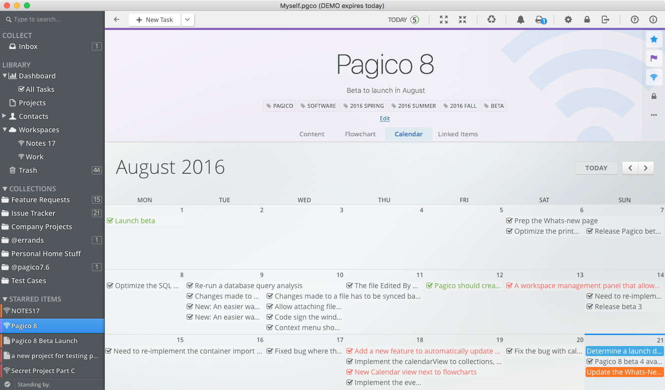 The new calendar view in Pagico 8