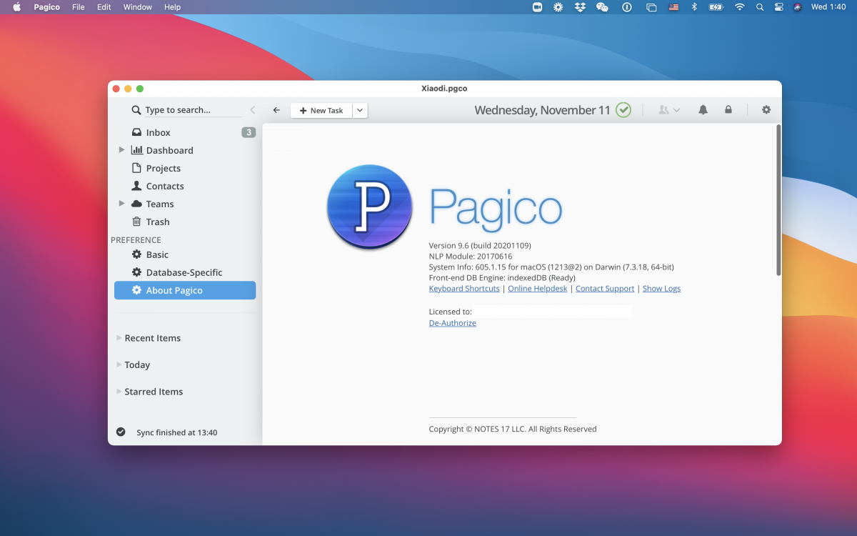Pagico 9 on macOS Big Sur