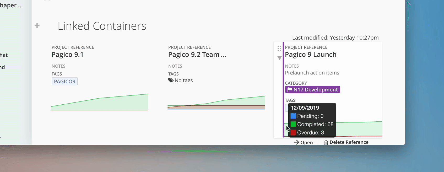 Easily preview projects and contacts in Pagico 9
