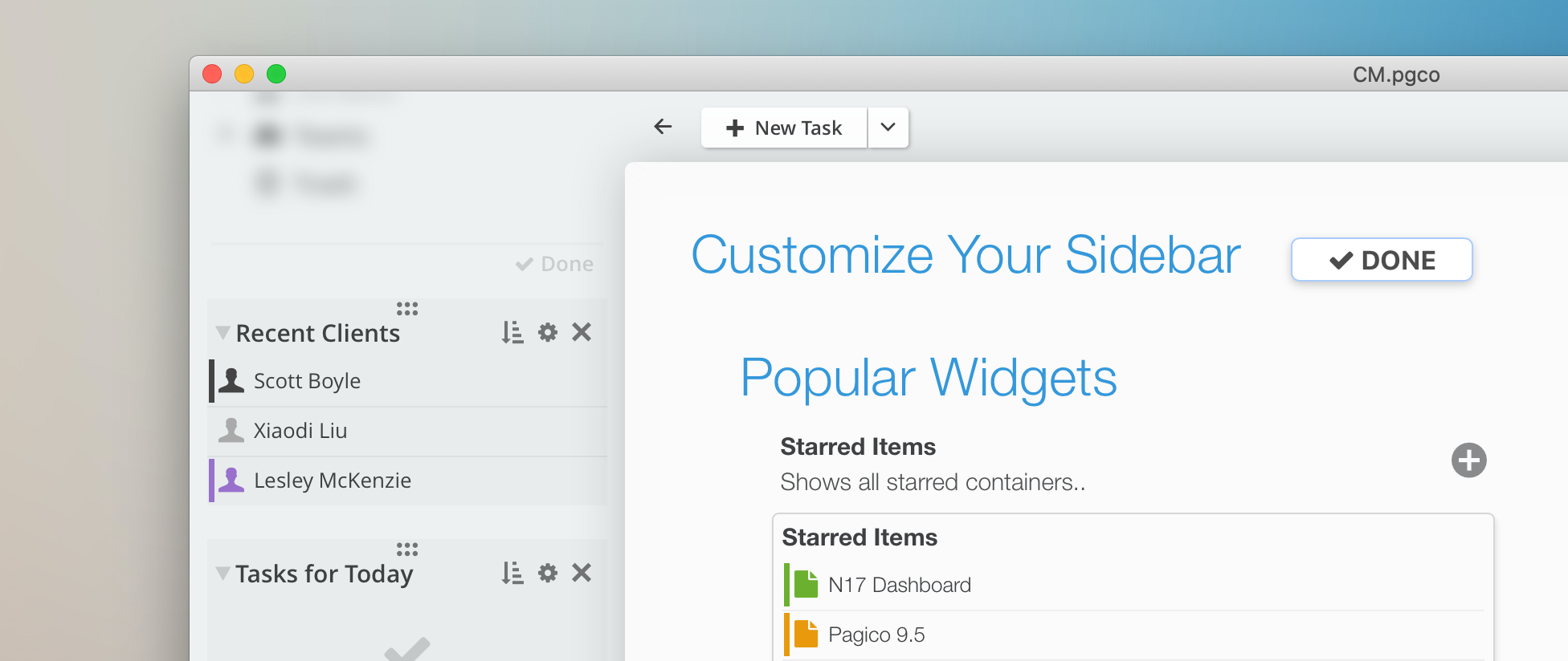 The New Customizable Sidebar in Pagico 9