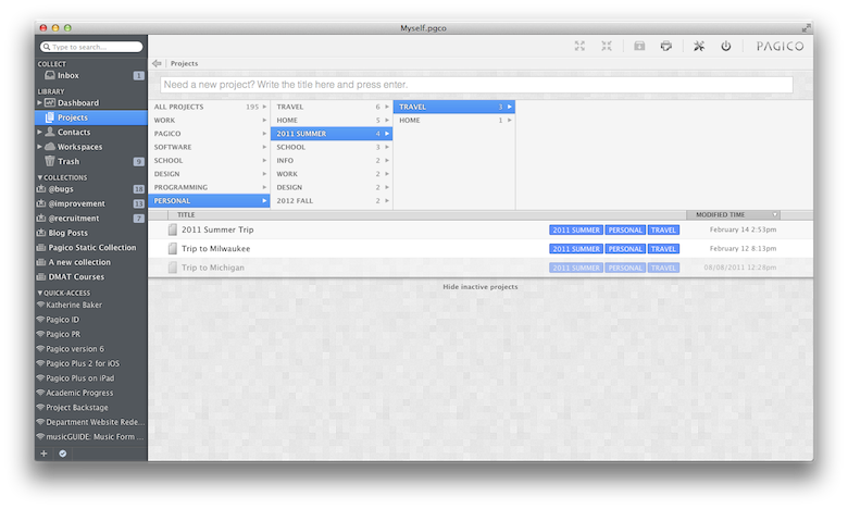 Browse projects by the powerful built-in tag browser