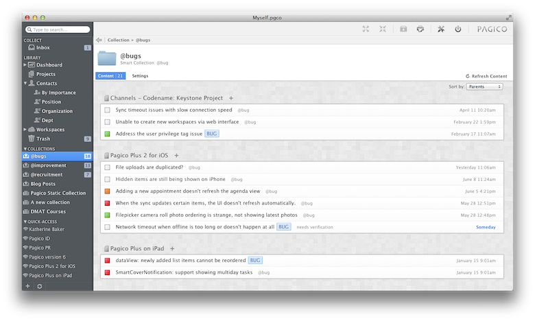 Use Collections to keep track of your tasks by tags.